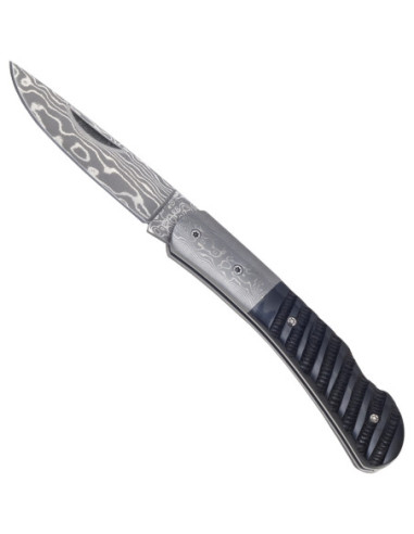 Damascus Steel and Buffalo Horn Pocket Knife