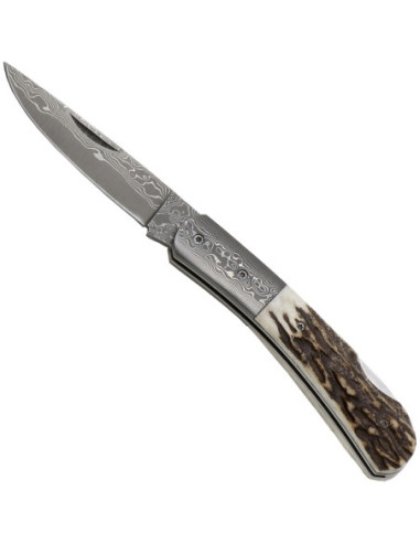 71-Layer Damascus Knife with Horn Handle and Back Lock