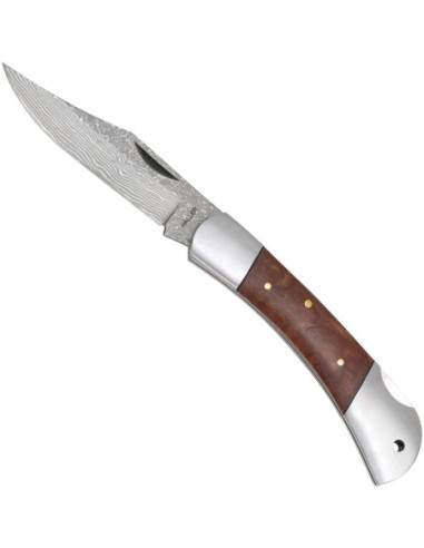 Damascus Pocket Knife, Root Wood, Classic