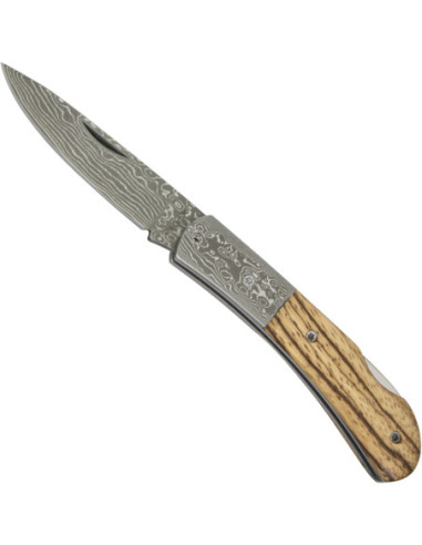 Handcrafted Damascus and Zebrano Folding Knife