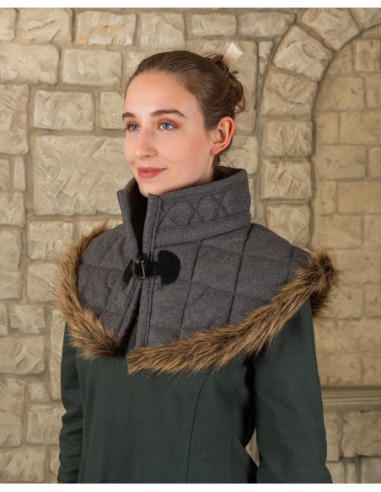 Medieval Wool and Leather Neck Warmer Nimue Model, Gray Color