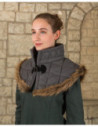Medieval Wool and Leather Neck Warmer Nimue Model, Gray Color