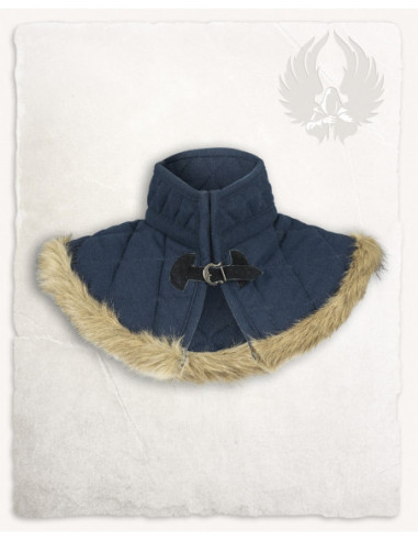 Nimue Model Medieval Gorget in Wool and Leather, Blue