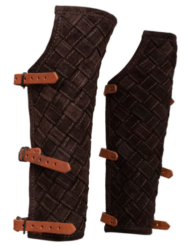 Sigurd Model Viking Leather Greaves in Brown