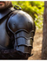Gustav Model Medieval Steel Pauldrons, Blackened Finish