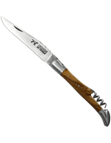 French Laguiole Knife with Olive Wood Handle and Corkscrew