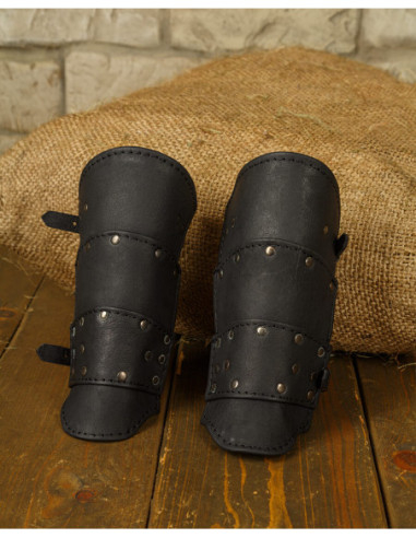 Brazaletes medievales en cuero negro, modelo Albrecht