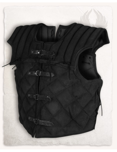 Adjustable Black Leather Medieval Vest, Model Tenebra