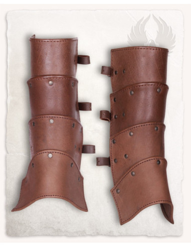 Medieval Brown Leather Greaves, Albrecht Model