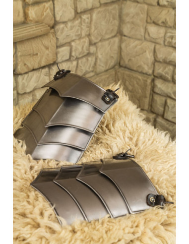Medieval Polished Steel Greaves, Lambert Model