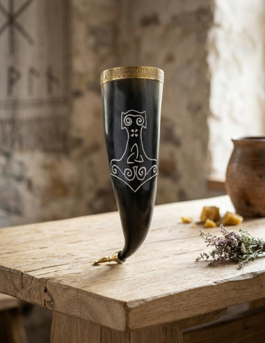 Viking Mjolnir Drinking Horn for Mead and Beer (300-400 ml)