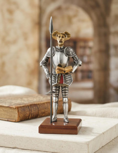 Don Quixote miniature with spear and book, 42 cms.