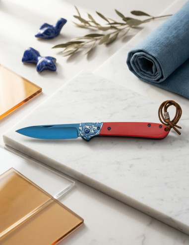 Blue Stainless Steel Folding Knife (8.5cm) with Decorative Bolster