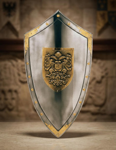 Shield with golden engraving of eagles