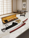 Carbon Steel Katana + case + box + 2 + tsubas cleaning kit
