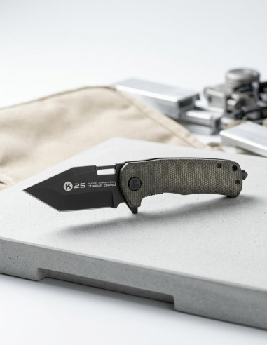 K25 Tactical Knife Tanto Blade Micarta Handle Black