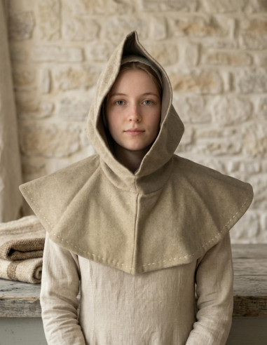 Medieval hood Beige WOOL