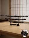 Set of 3 Black Katanas with Desktop Stand