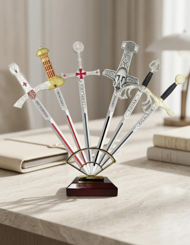 Collection of 6 historical letter openers with desktop support