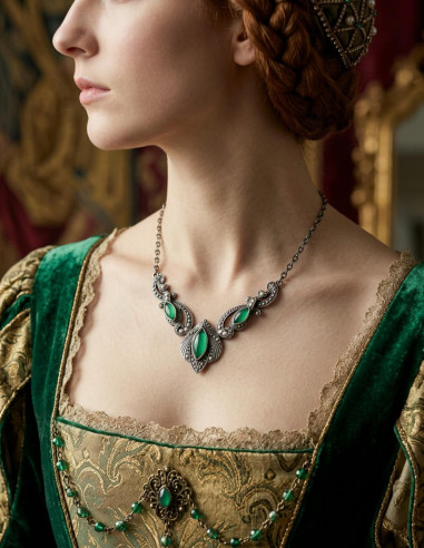 Medieval pendant green glass pearls