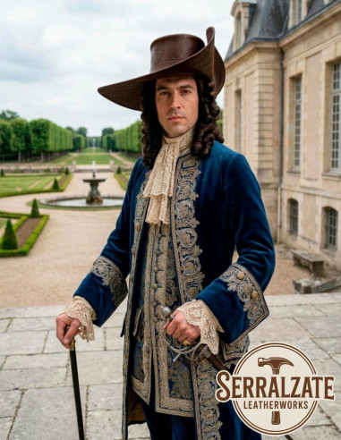 Captain's Tricorn Hat with Baroque Engraving, Deluxe Brown Leather