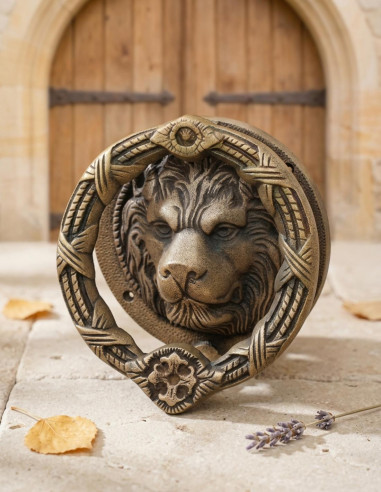 Medieval Lion Door Knocker in Antique Brass