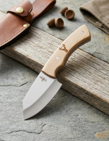 Hunting Knife 440 Steel, Mirror Finish, Maple Wood Handle