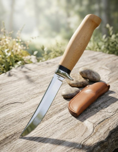 Hunting Knife 440 Steel Mirror Blade Beech Handle