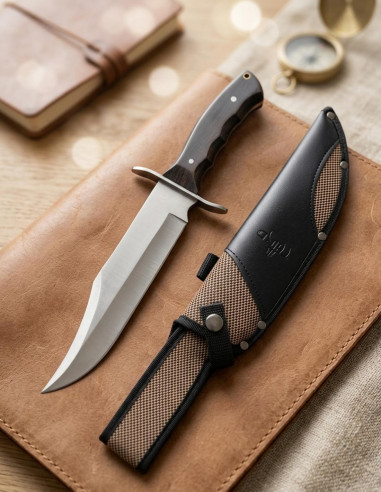 Third Bowie Hunting Knife 440 Steel, Ebony Wood