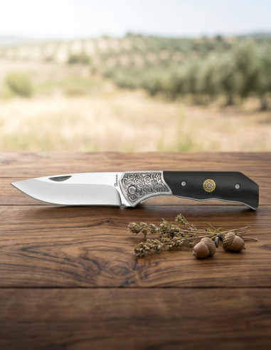 Albainox Outdoor Knife with Decorative Bolster, Black Wood