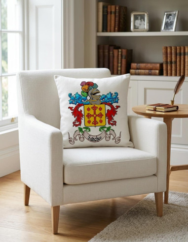 Personalized cushion with Heraldic Shield 1 Surname (COLORED)
