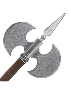 Rustic double-bladed engraved axe, 61 cms. 2