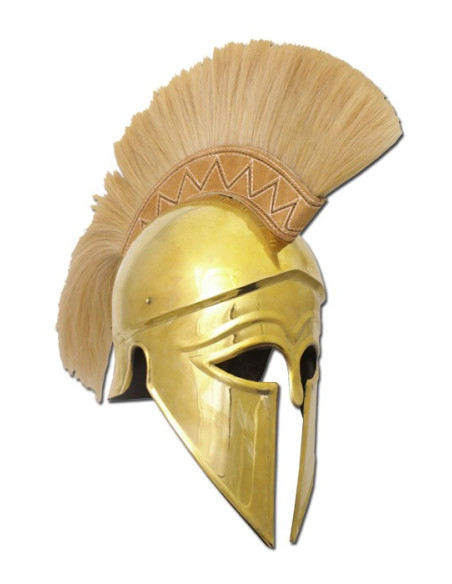 Golden Corinthian Greek helmet with plume Golden Corinthian Greek helmet with plume