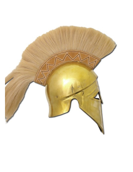 Golden Corinthian Greek helmet with plume Golden Corinthian Greek helmet with plume