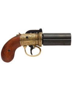 Pepper Revolver 6 barrels, brass plated