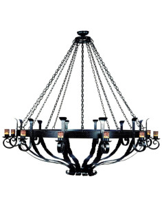 Forge wooden wheel lamp, 6 lights