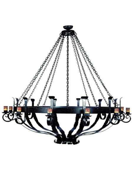 Forge wooden wheel lamp, 6 lights