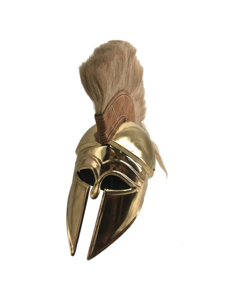 Golden Corinthian Greek helmet with plume Golden Corinthian Greek helmet with plume