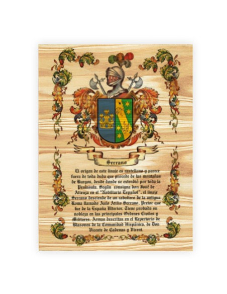Coat of Arms 1 Surname on wood (30x40 cms.)