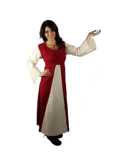 Red-cream cotton medieval dress