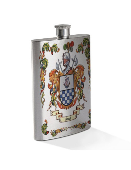 Personalized flask with Heraldic Shield of 1 Surname