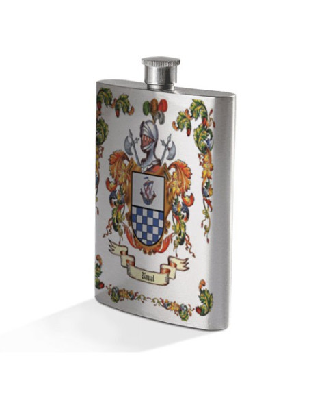 Personalized flask with Heraldic Shield of 1 Surname
