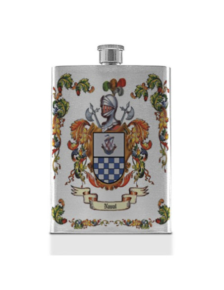 Personalized flask with Heraldic Shield of 1 Surname