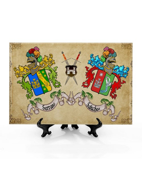 Tile Heraldic Shields with 2 Surnames with background (30x20 cms.)
