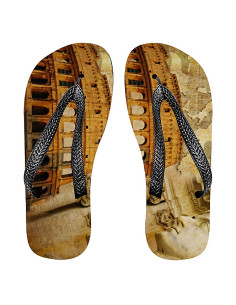 Roman Emperor summer flip flops next to the Colosseum