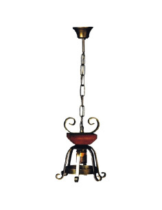 Medieval wrought iron lamp with wood