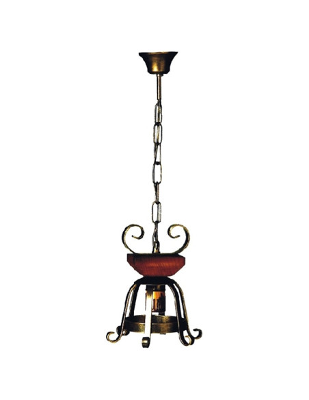 Medieval wrought iron lamp with wood