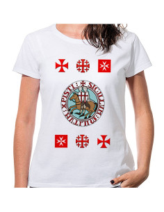 White Women's T-shirt Templars with crosses, short sleeve