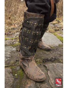 Medieval soldier leather greaves