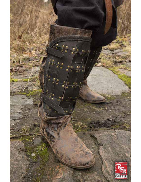 Medieval soldier leather greaves